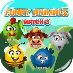Funny Animals Match 3 game logo